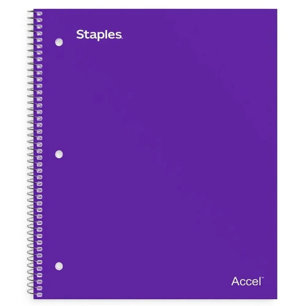 Staples Accel Durable Cover College Ruled Notebook 100 Pgs 1-subject Purple New